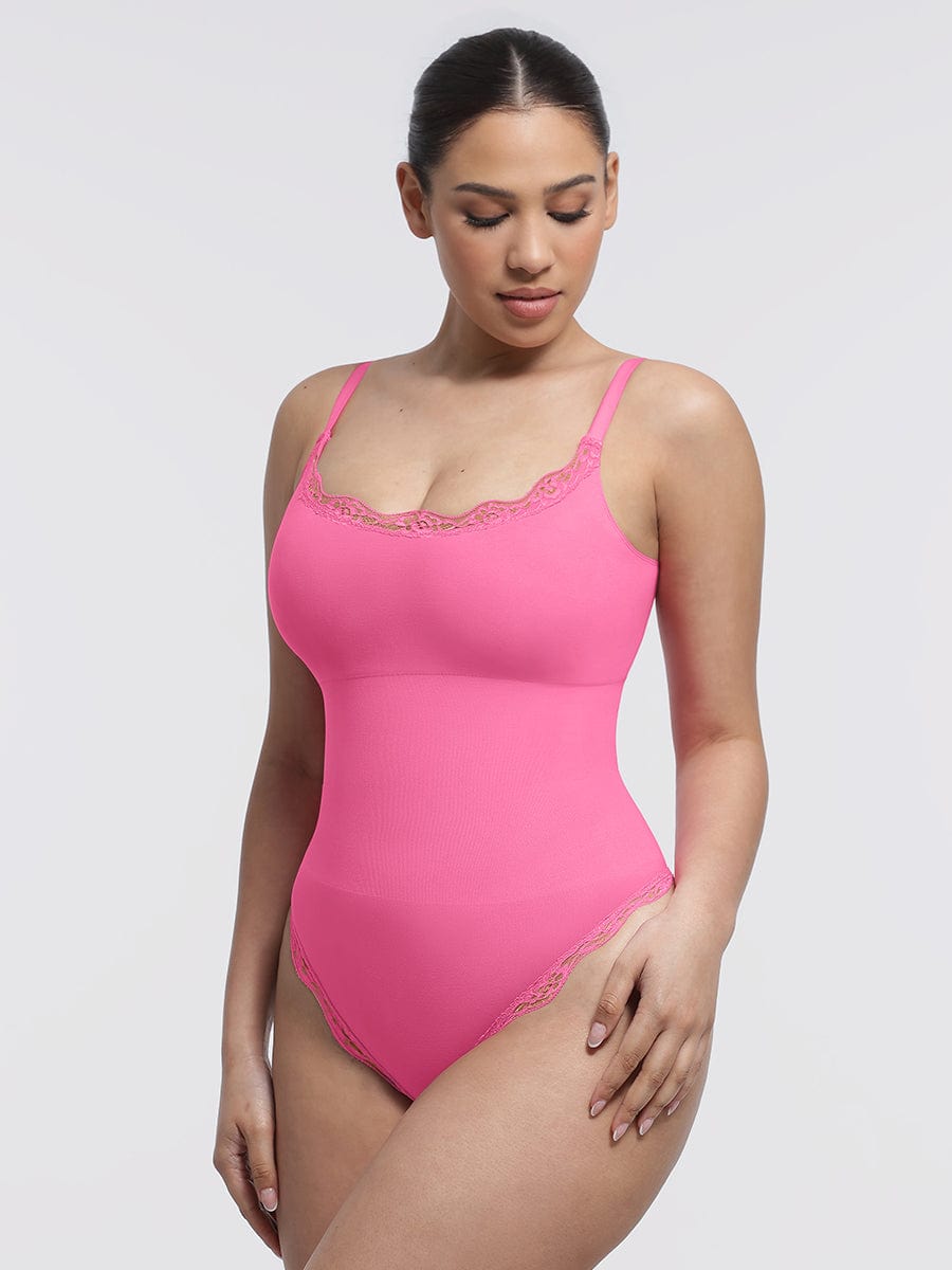 Seamless Lace Cami Waist Abdomen Shaping Thong Bodysuit - FirmaSmooth