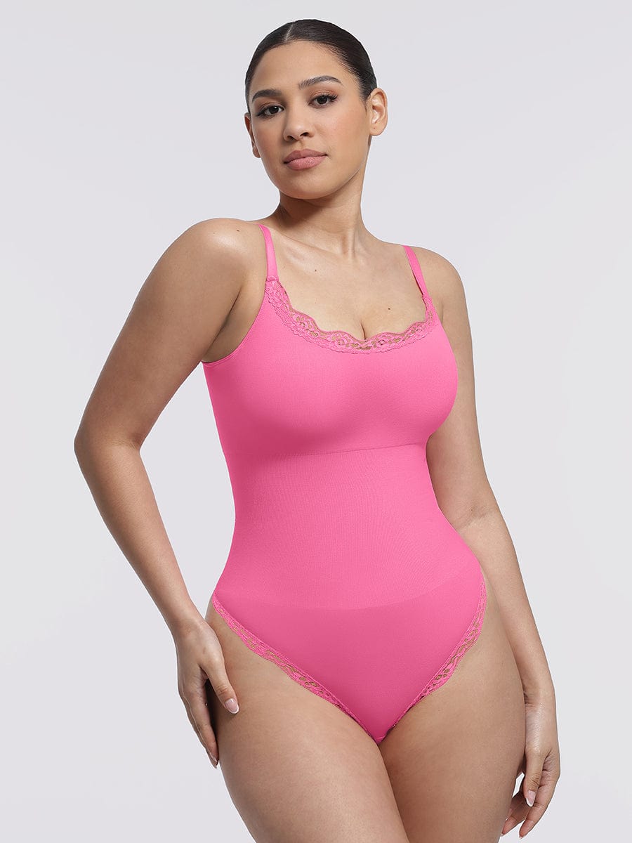Seamless Lace Cami Waist Abdomen Shaping Thong Bodysuit - FirmaSmooth