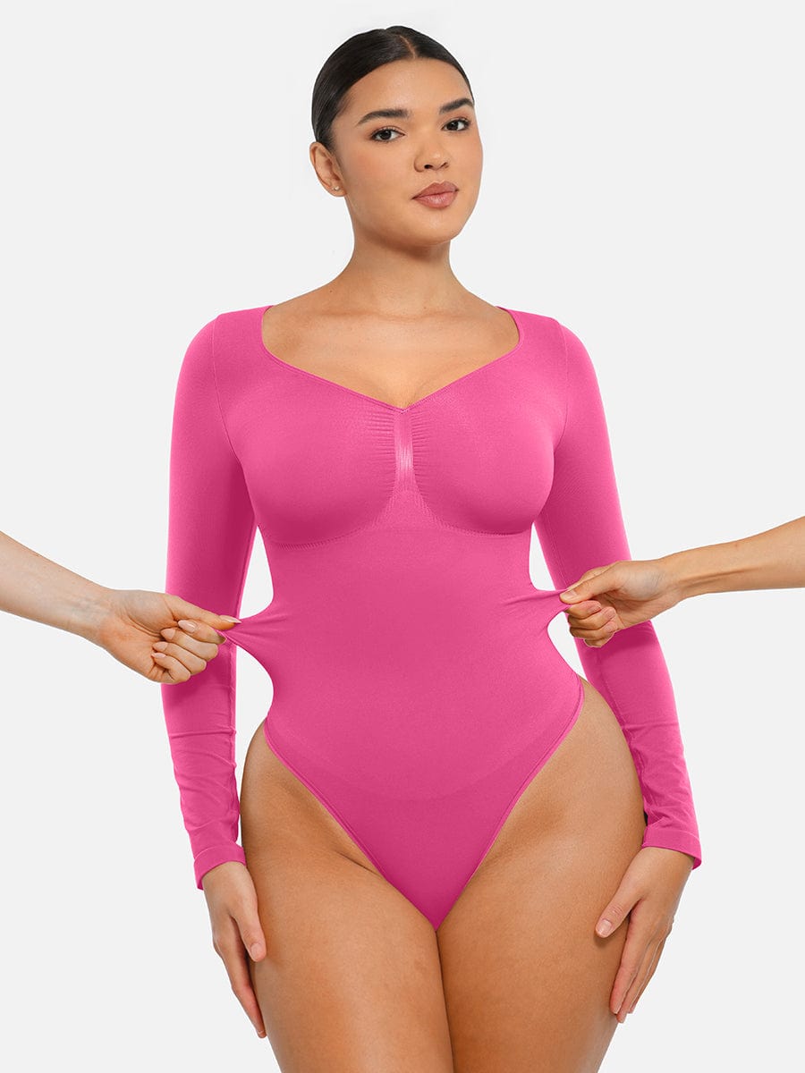 Seamless Long Sleeve Chest Support Tummy Control Thong Bodysuit - FirmaSculpt