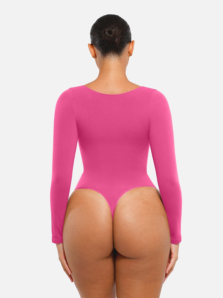 Seamless Long Sleeve Chest Support Tummy Control Thong Bodysuit - FirmaSculpt
