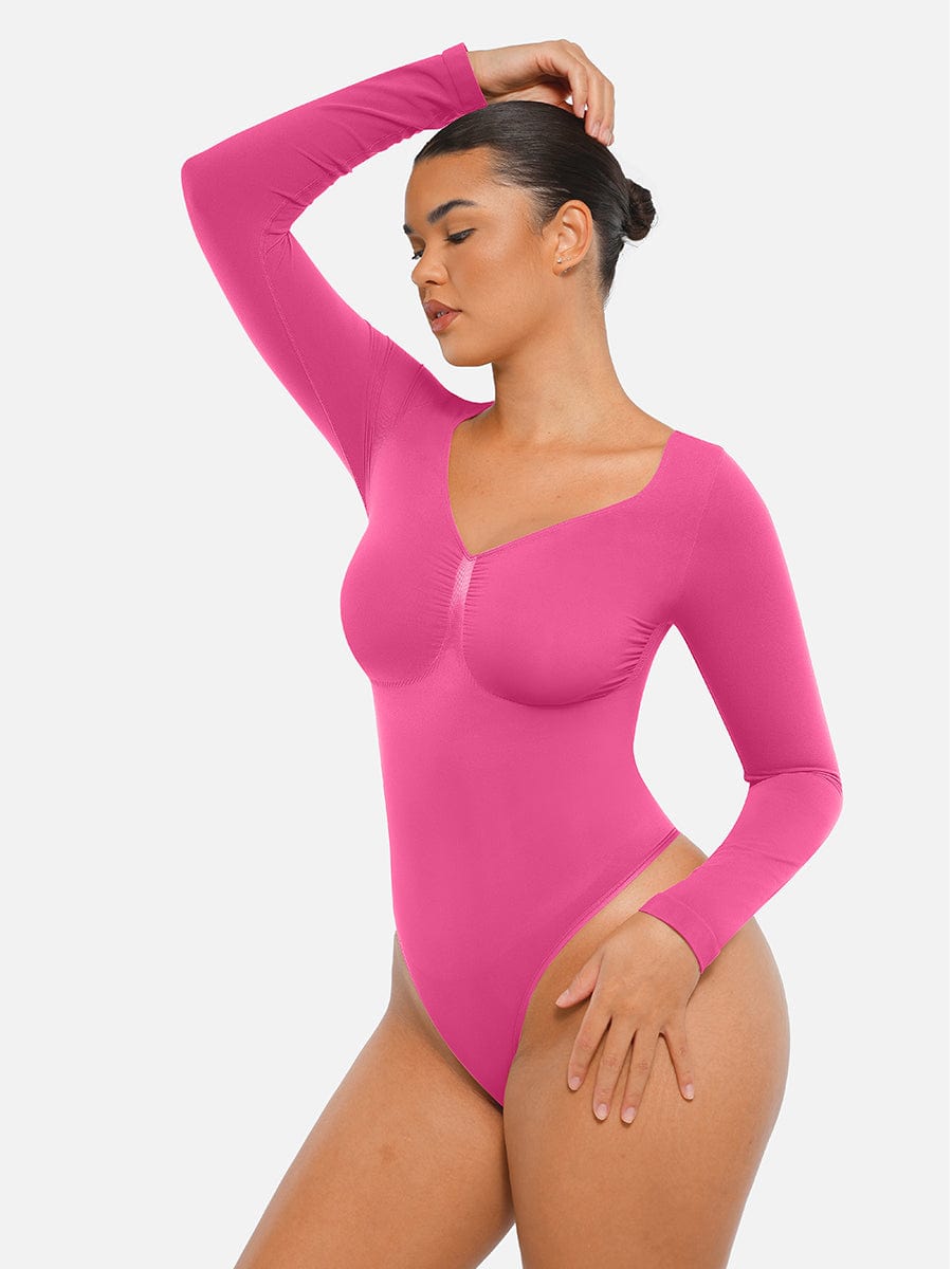 Seamless Long Sleeve Chest Support Tummy Control Thong Bodysuit - FirmaSculpt