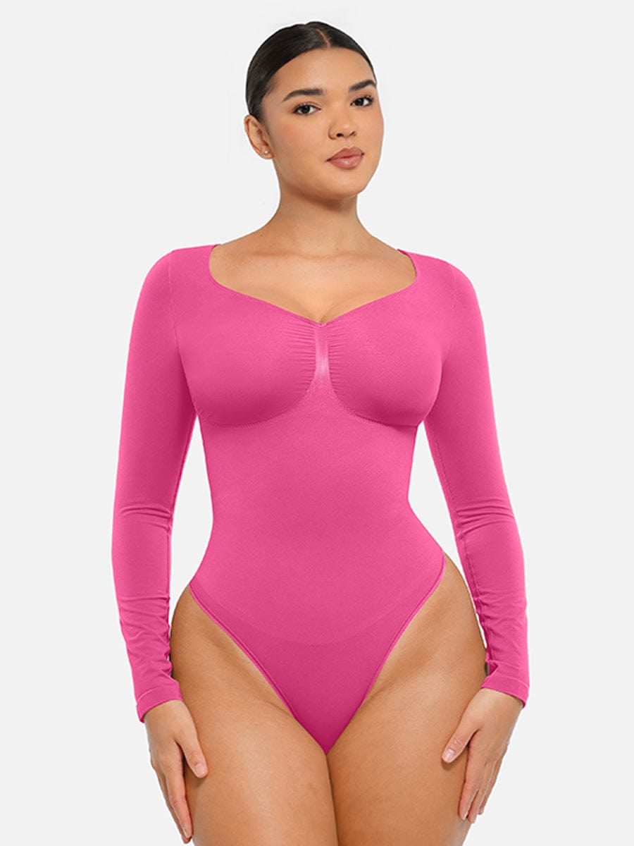 Seamless Long Sleeve Chest Support Tummy Control Thong Bodysuit - FirmaSculpt