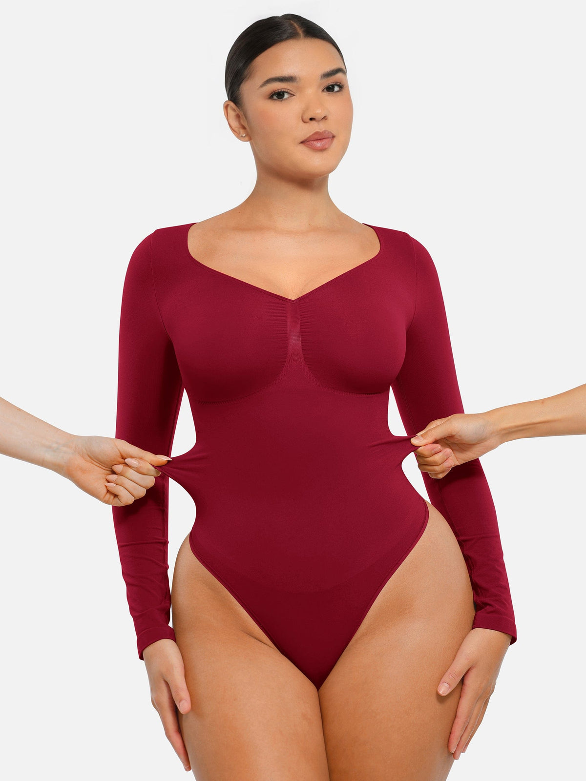 Seamless Long Sleeve Chest Support Tummy Control Thong Bodysuit - FirmaSculpt