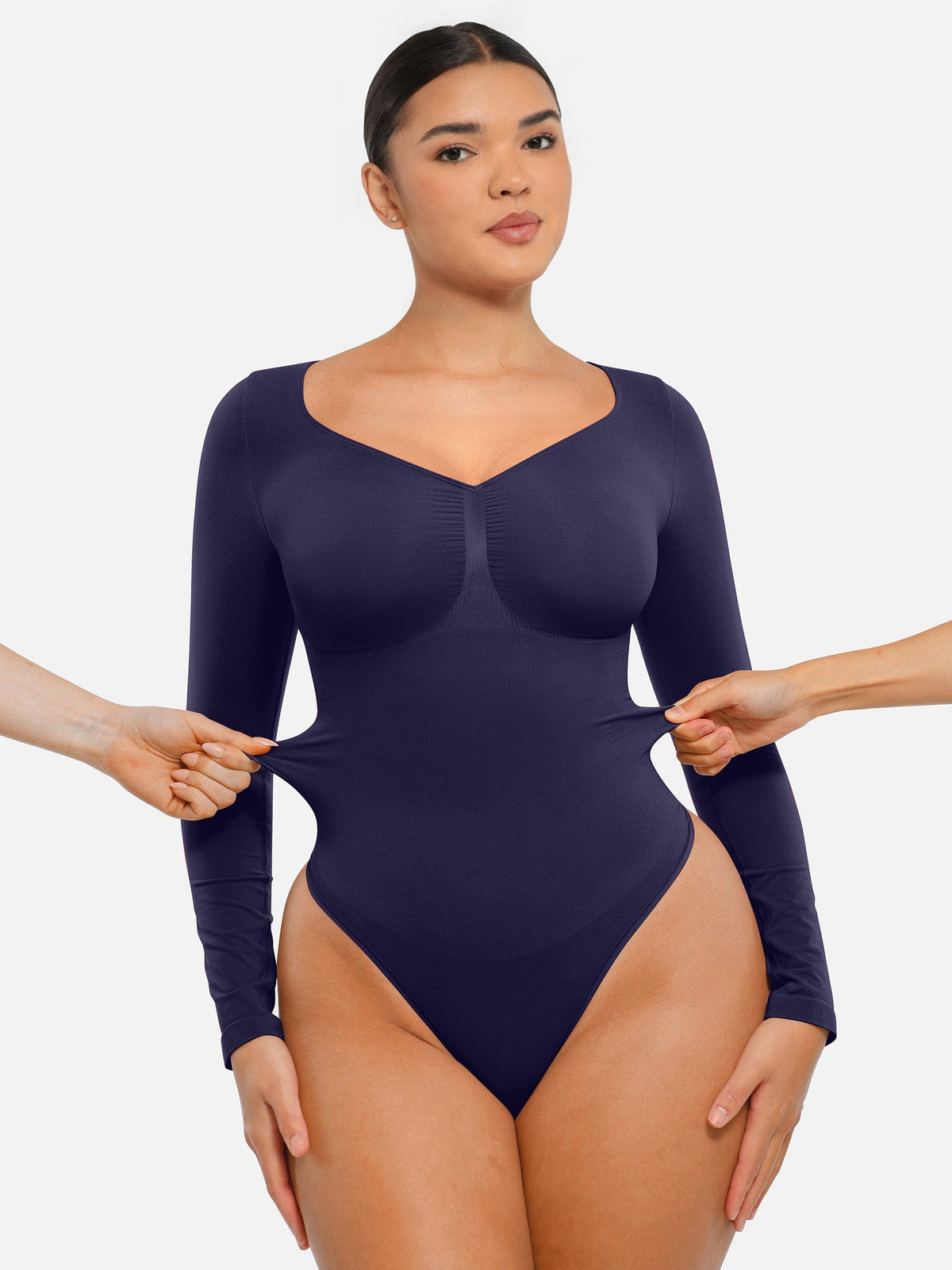 Seamless Long Sleeve Chest Support Tummy Control Thong Bodysuit - FirmaSculpt