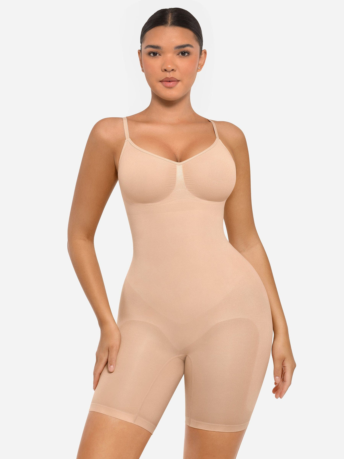 Mid-Thigh Full Body Seamless Shaper with Adjustable Straps - FirmaActive
