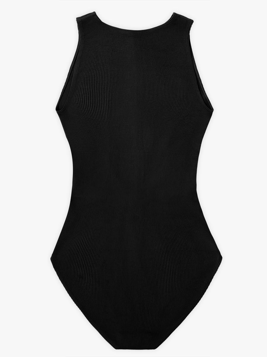 Seamless Ribbed Zip Front Sleeveless Shaping Bodysuit - FirmaActive