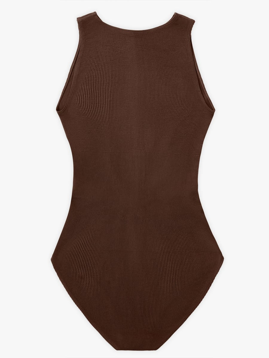 Seamless Ribbed Zip Front Sleeveless Shaping Bodysuit - FirmaActive