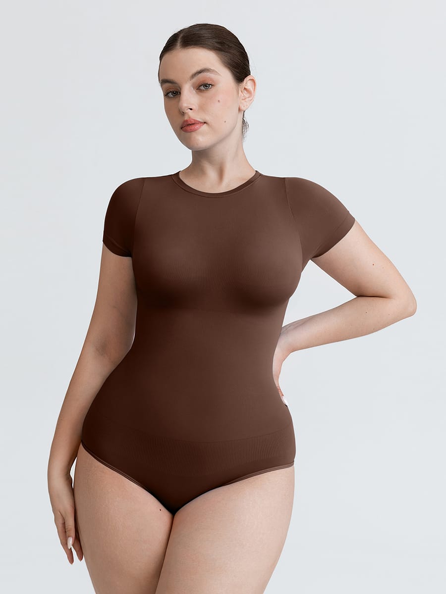 Seamless Short Sleeve Waist and Abdomen Shaping Hip Briefs Bodysuit - FirmaSculpt