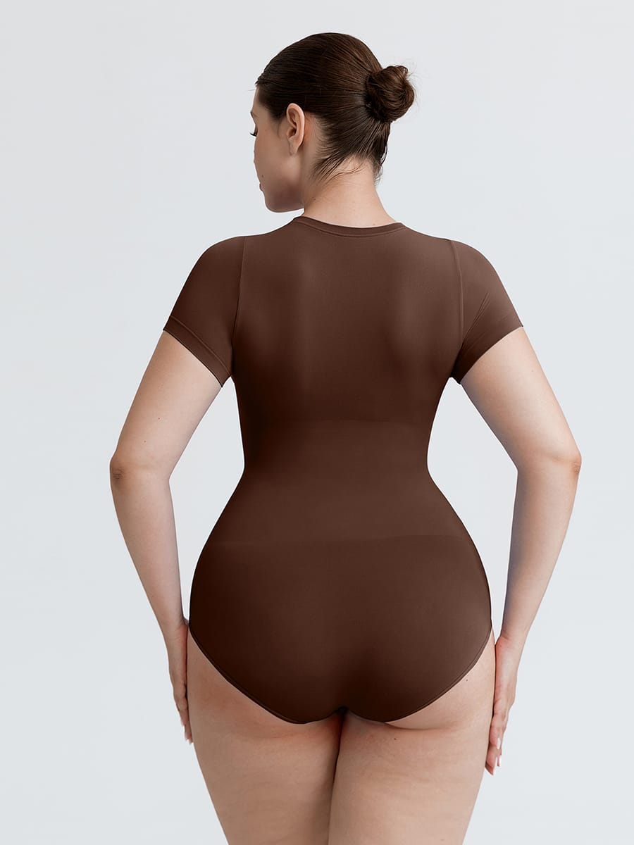 Seamless Short Sleeve Waist and Abdomen Shaping Hip Briefs Bodysuit - FirmaSculpt