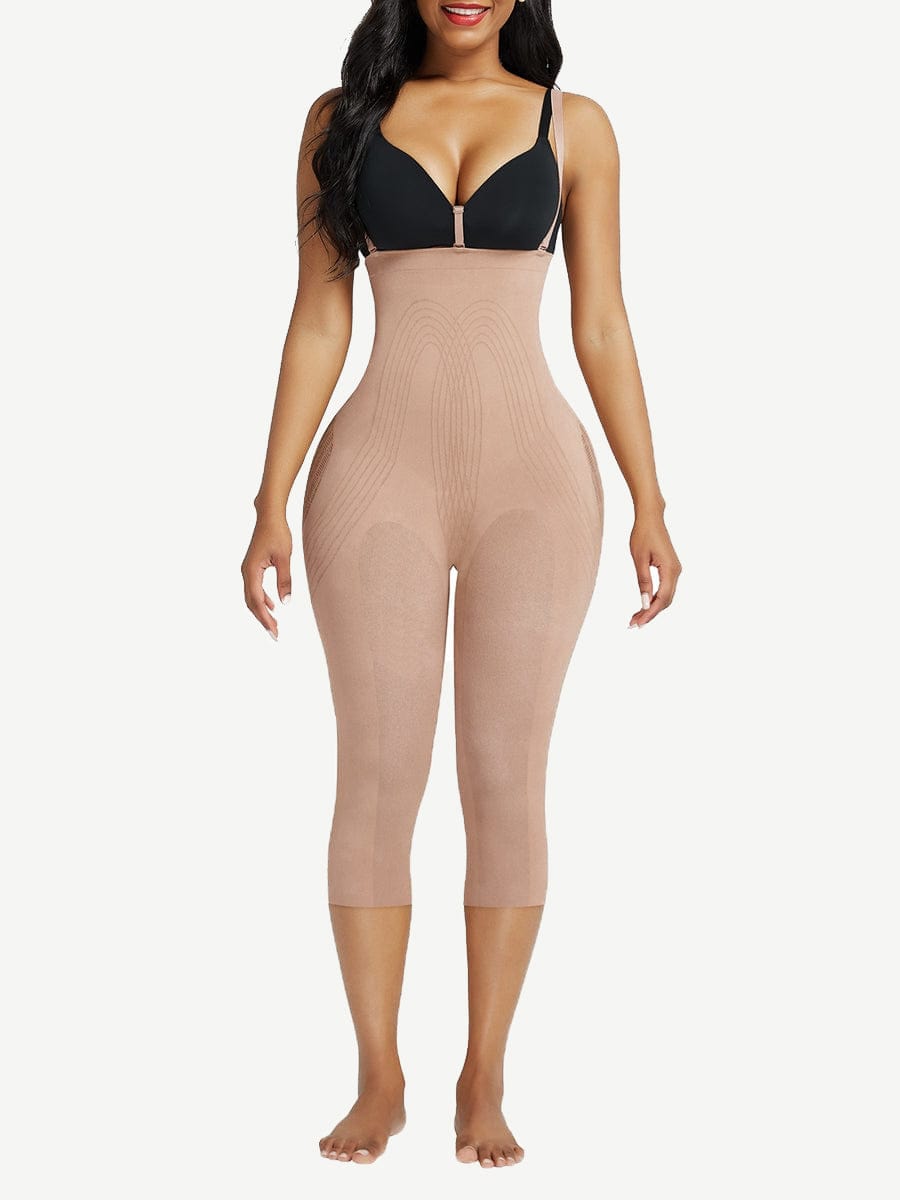 Black Plus Size Full Body Shaper with Open Crotch Tummy Control - FirmaSmooth