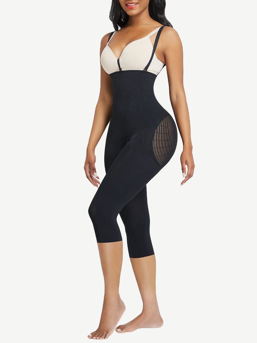 Black Plus Size Full Body Shaper with Open Crotch Tummy Control - FirmaSmooth