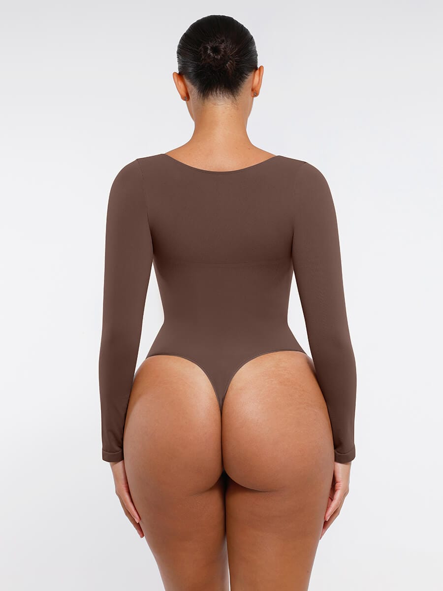 Seamless Long Sleeve Chest Support Tummy Control Thong Bodysuit - FirmaSculpt