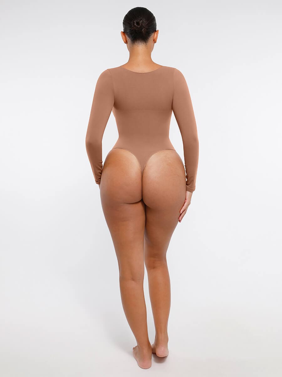 Seamless Long Sleeve Chest Support Tummy Control Thong Bodysuit - FirmaSculpt