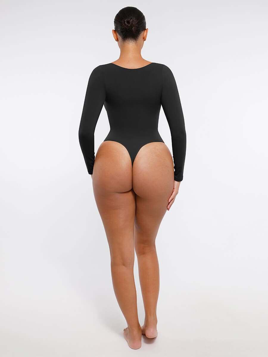 Seamless Long Sleeve Chest Support Tummy Control Thong Bodysuit - FirmaSculpt