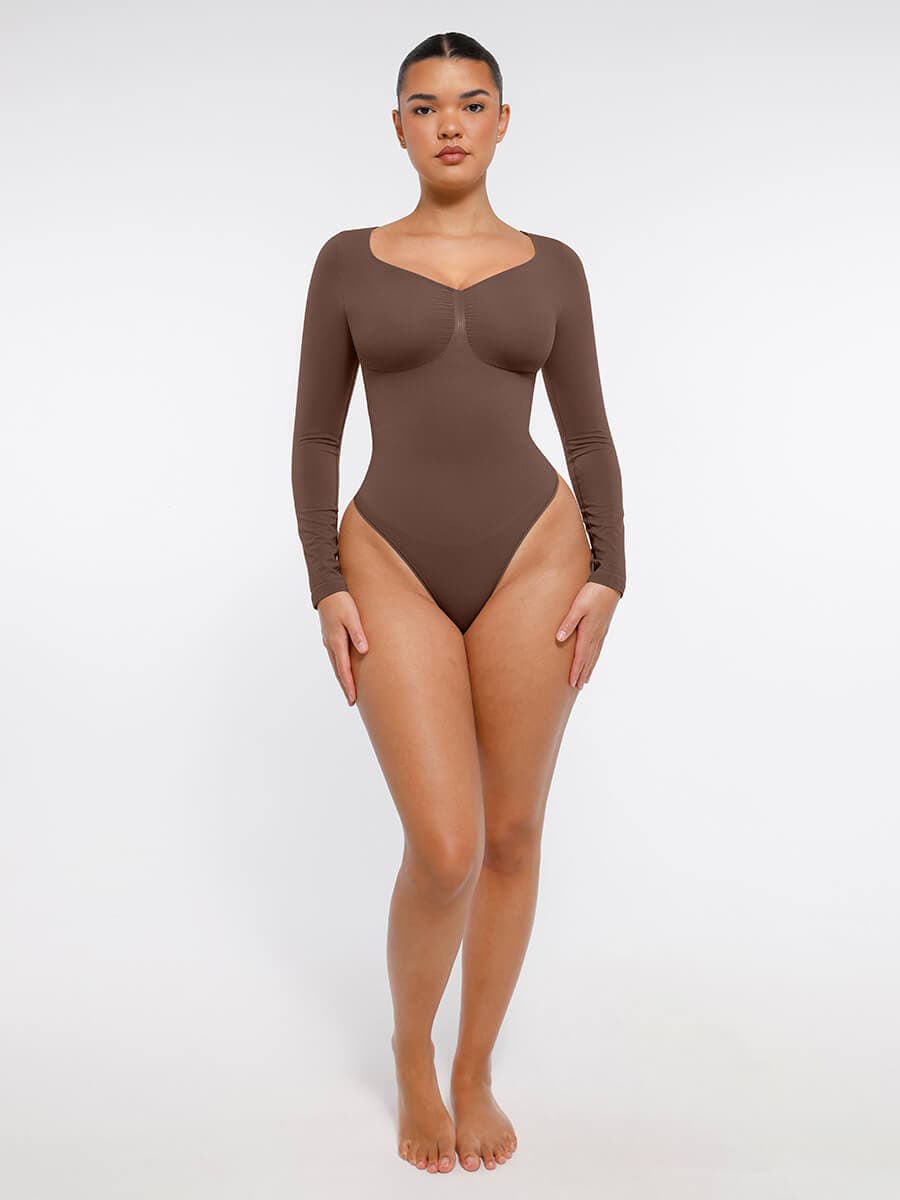 Seamless Long Sleeve Chest Support Tummy Control Thong Bodysuit - FirmaSculpt