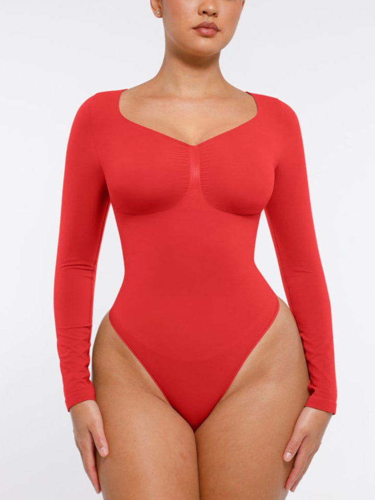 Seamless Long Sleeve Chest Support Tummy Control Thong Bodysuit - FirmaSculpt