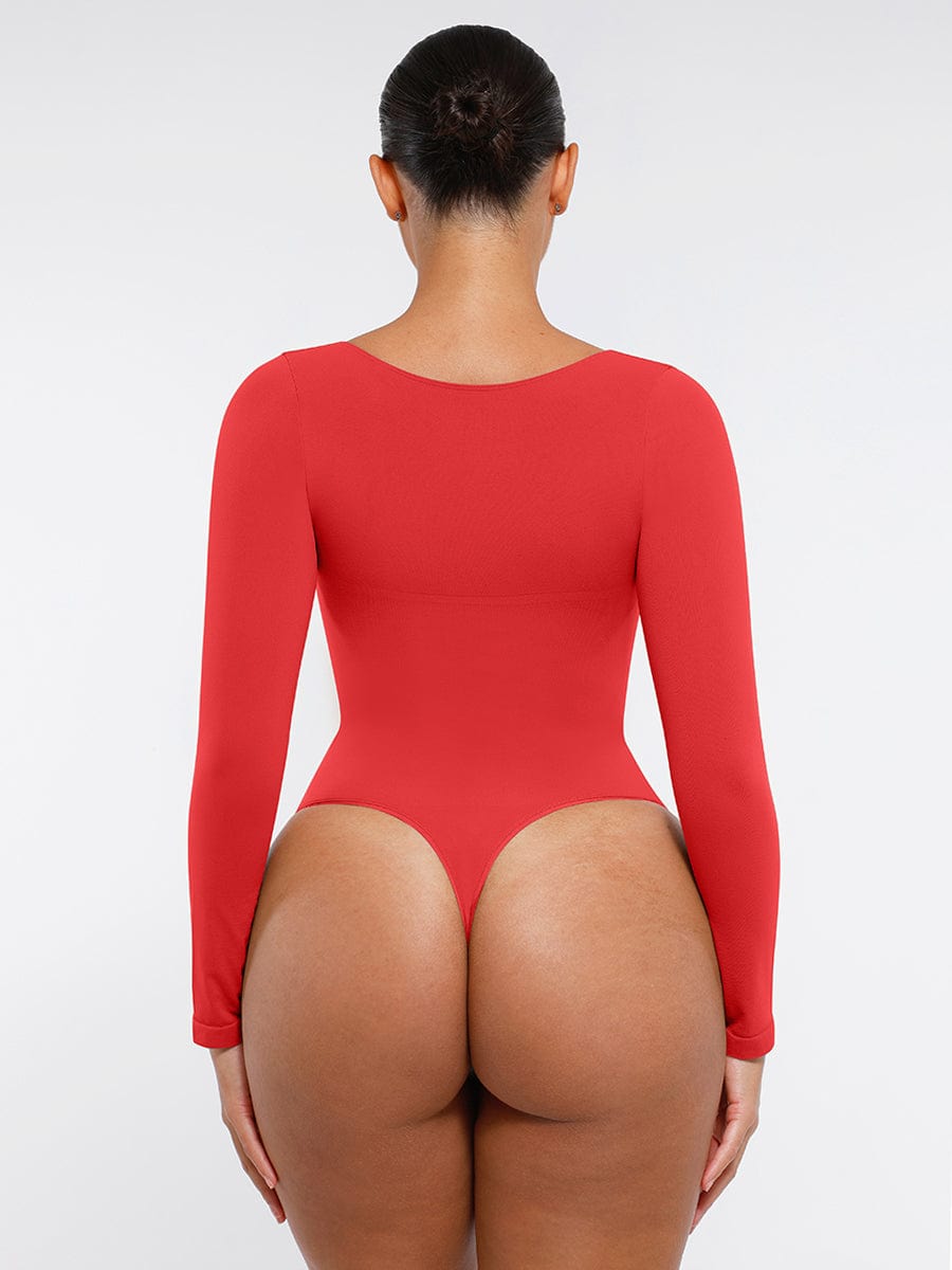 Seamless Long Sleeve Chest Support Tummy Control Thong Bodysuit - FirmaSculpt