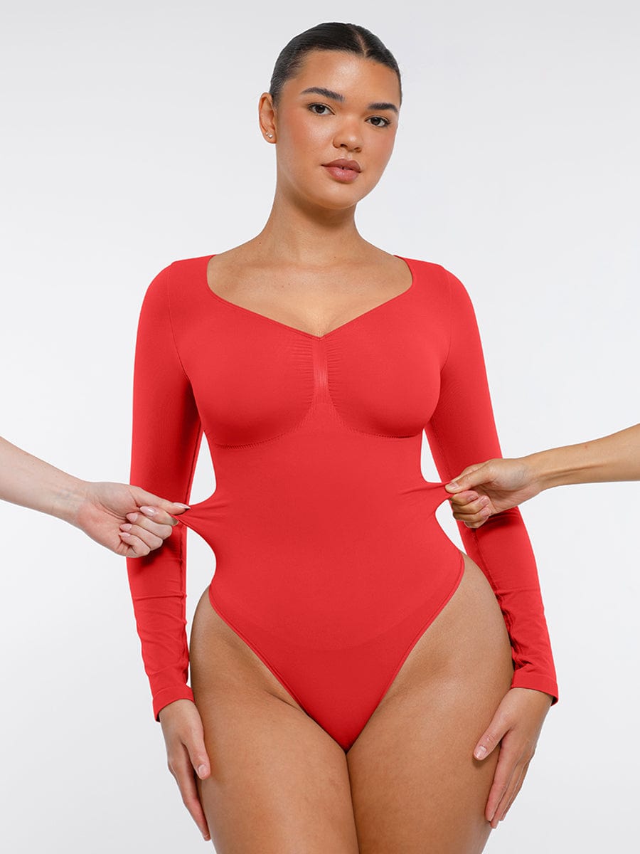 Seamless Long Sleeve Chest Support Tummy Control Thong Bodysuit - FirmaSculpt