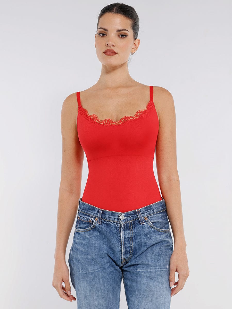 Seamless Lace Cami Waist Abdomen Shaping Thong Bodysuit - FirmaSmooth