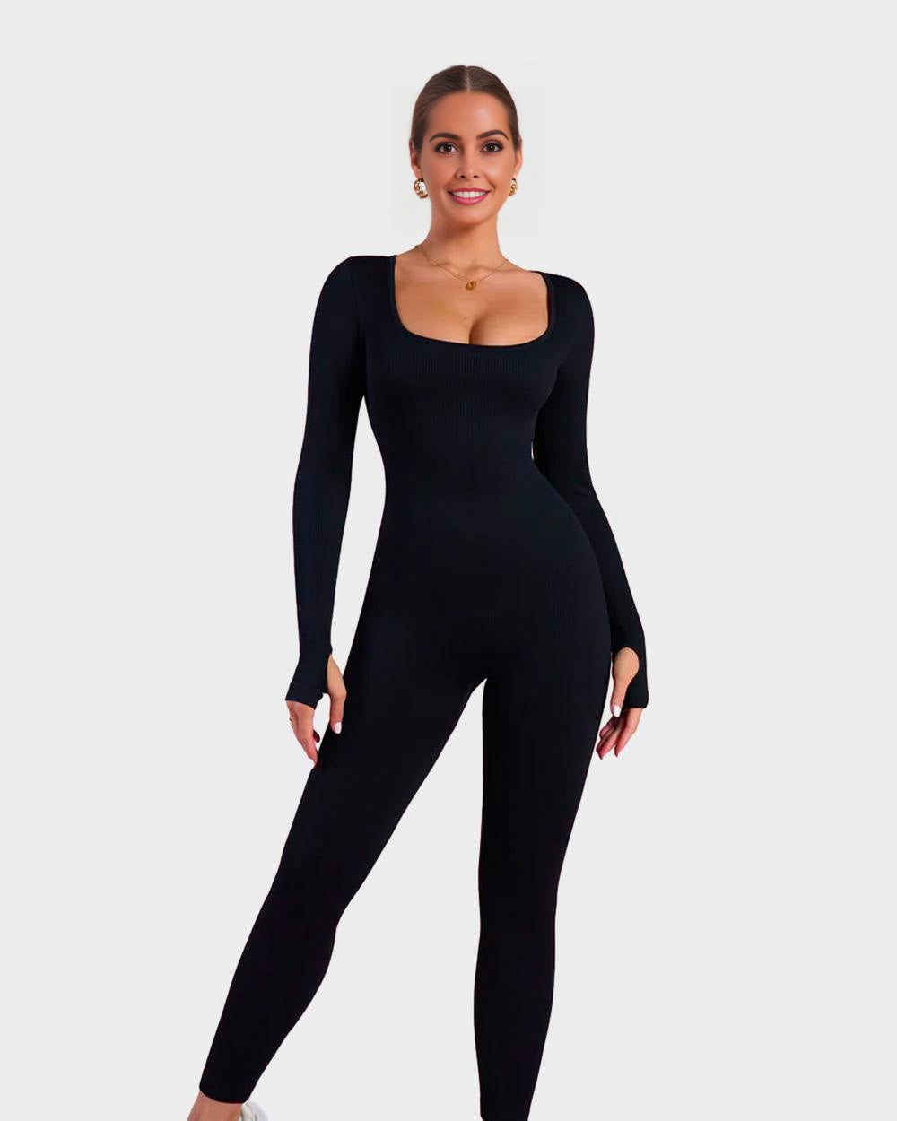 Long Sleeve Square Neck Shaping Jumpsuit - FirmaSculpt