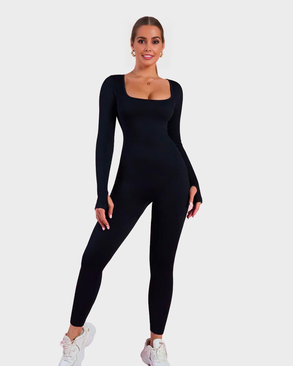 Long Sleeve Square Neck Shaping Jumpsuit - FirmaSculpt