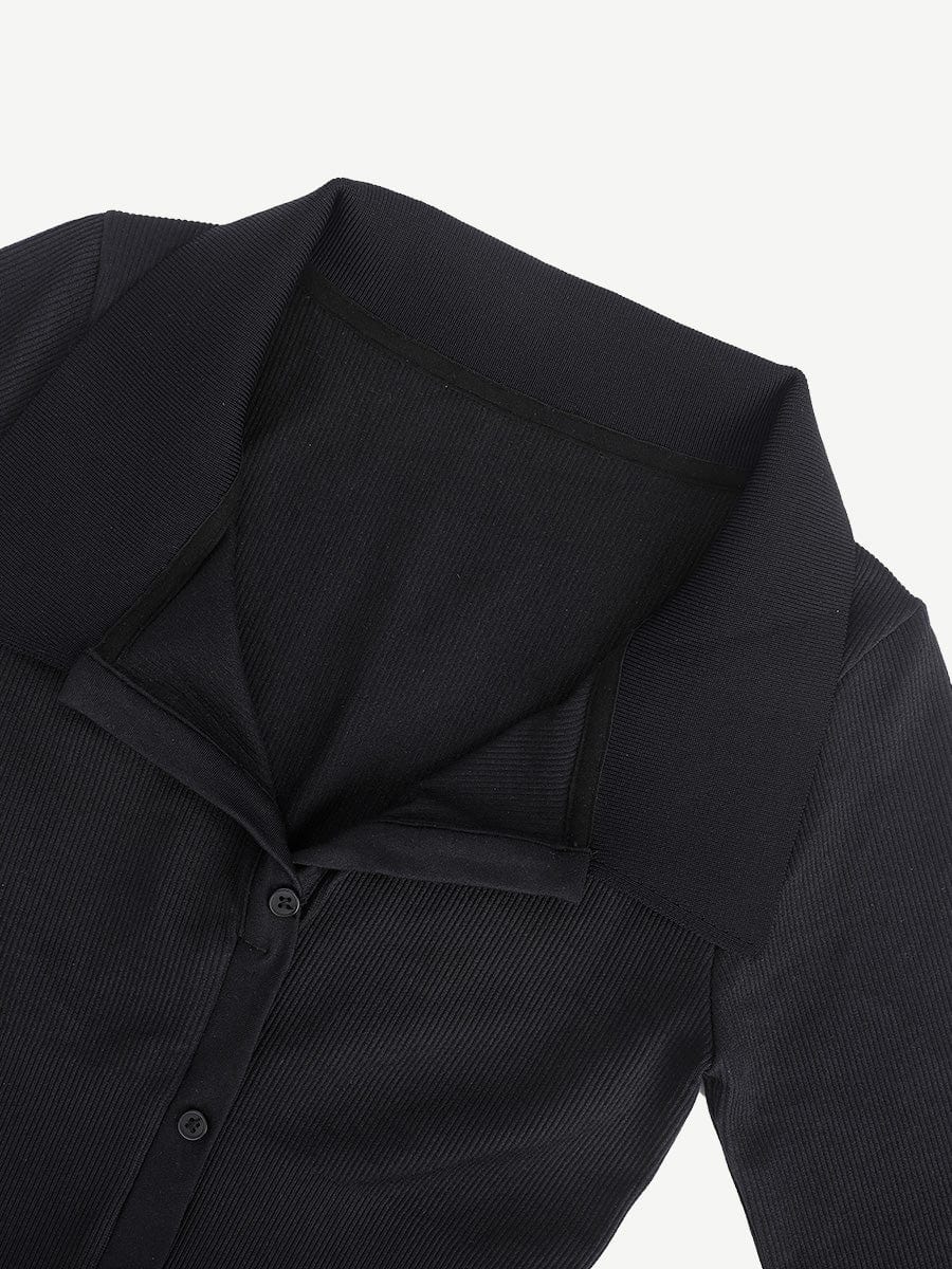 Retro Long-Sleeve Waist Trimming Shirt Dress - FirmaSculpt