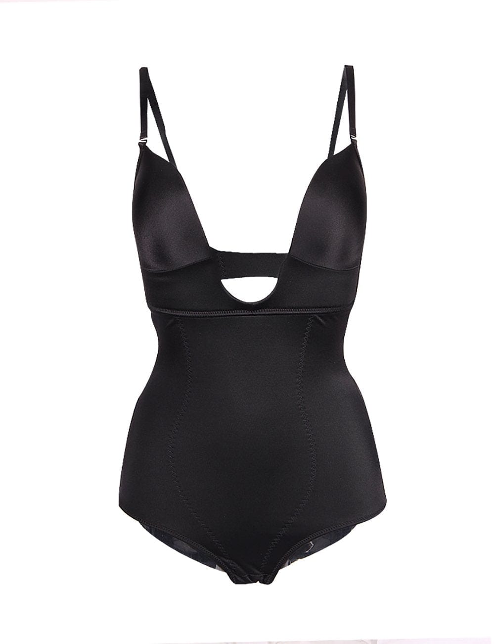 Black Tummy Control Bodysuit Shapewear with Front U Style - FirmaSculpt