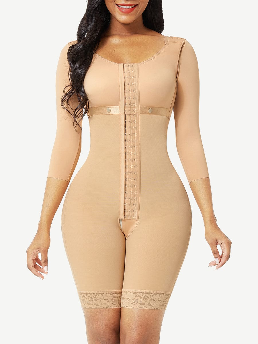 Lace Trim Post-Surgical Full Body Shaper with Sleeves FirmaHold