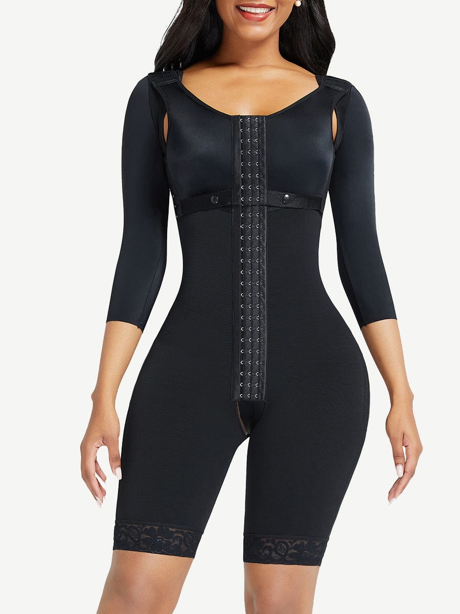Lace Trim Post-Surgical Full Body Shaper with Sleeves FirmaHold