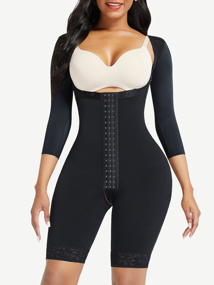 Lace Trim Post-Surgical Full Body Shaper with Sleeves FirmaHold