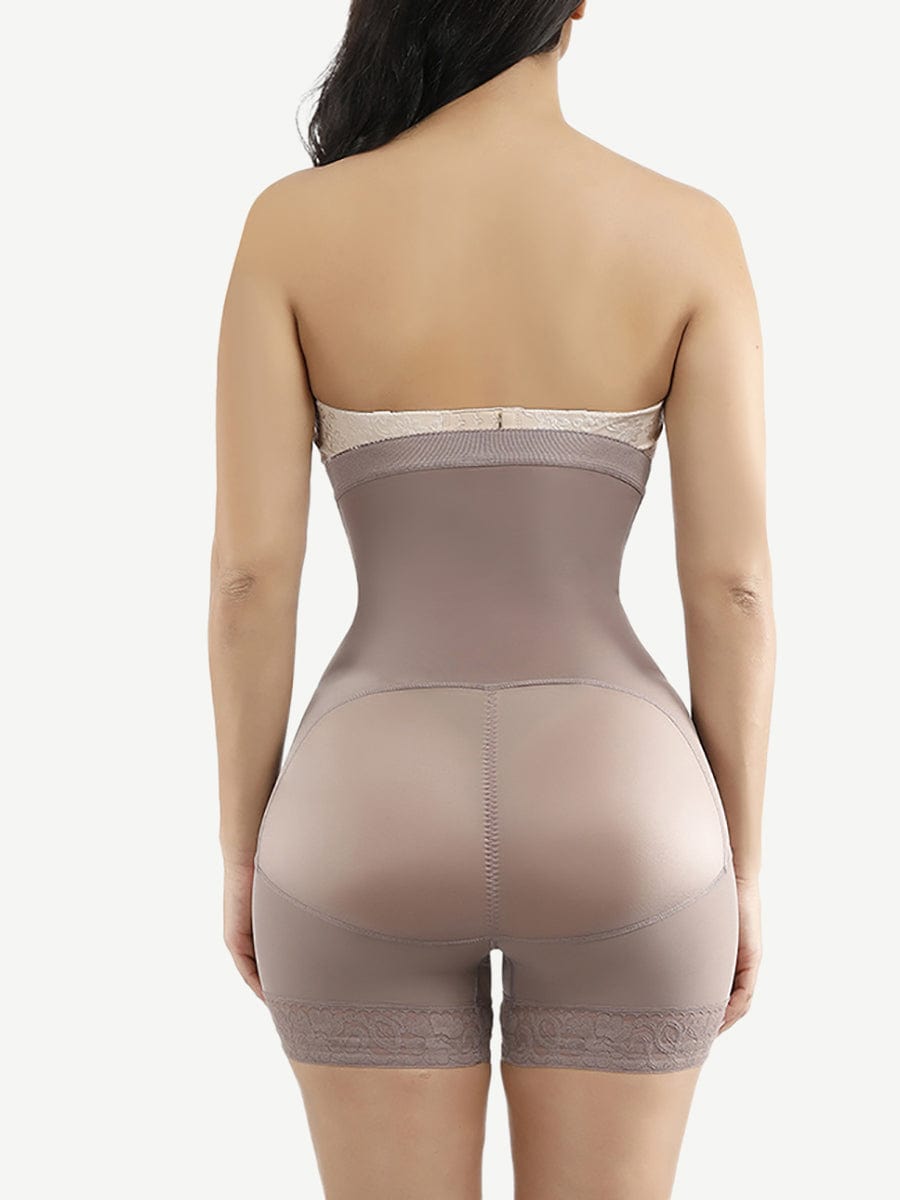 Queen Size High Waist Slimming Shorts with Lace Hem and Row Buckle - FirmaHold