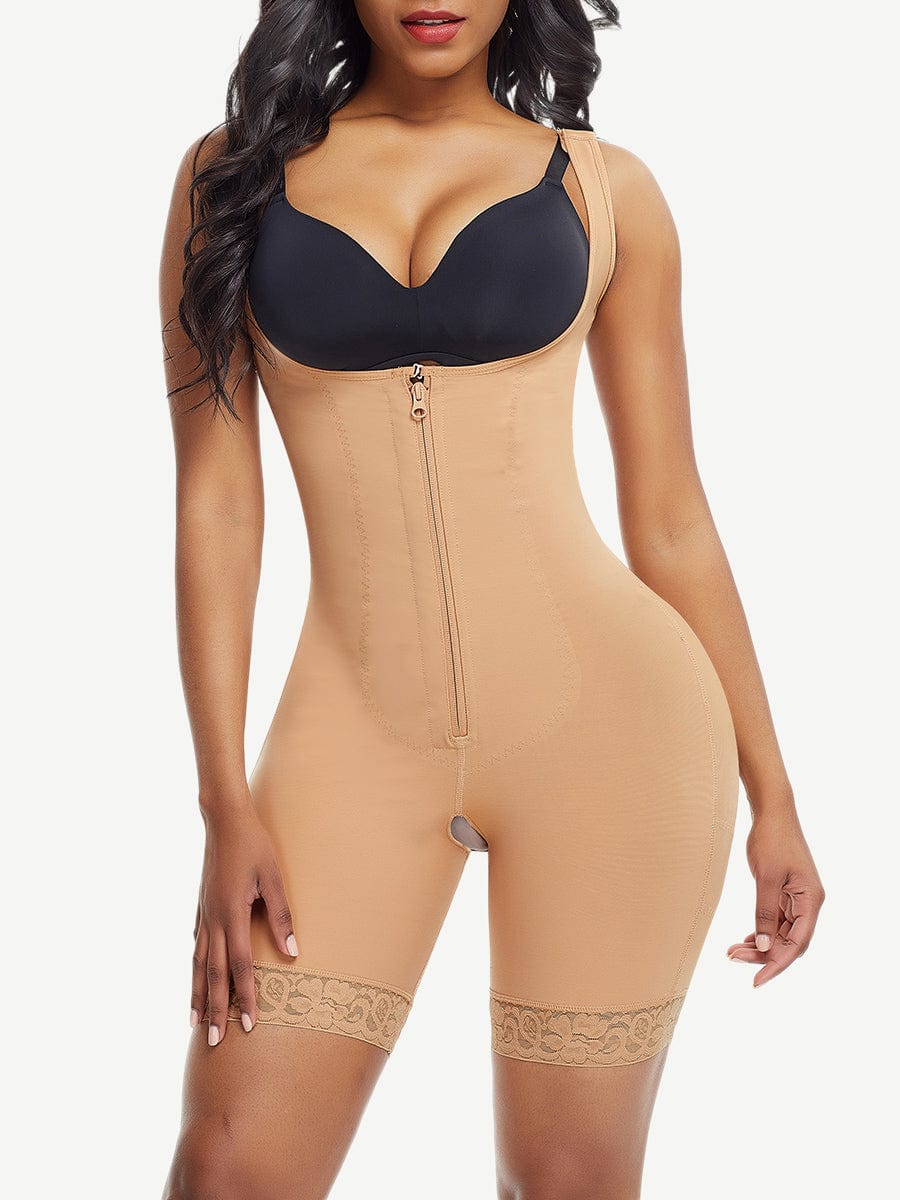 Post Surgery Compression Tummy Control Full Body Shaper With Hook-and-Eye Zipper Closure - FirmaHold