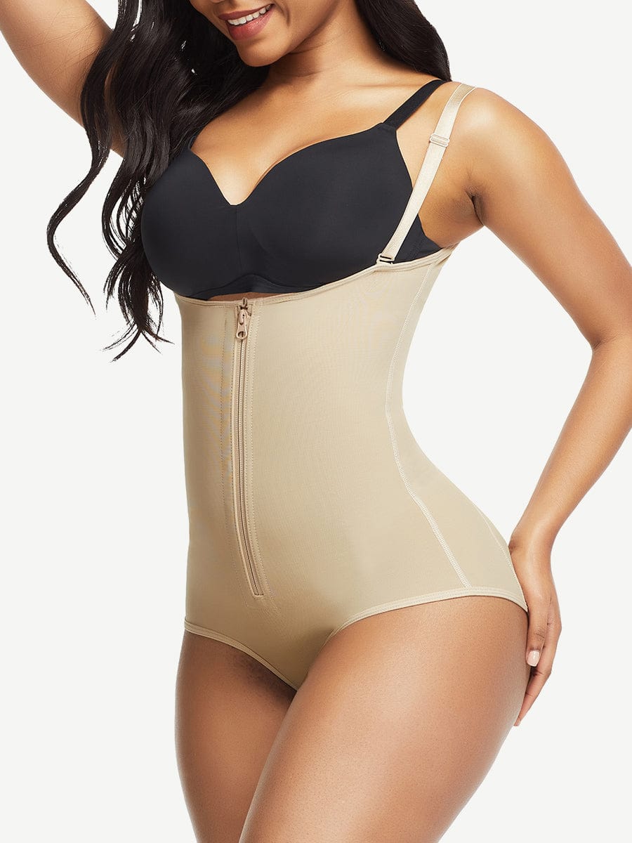 Black High Waist Postsurgical Body Shaper with Crotch Hooks - FirmaControl