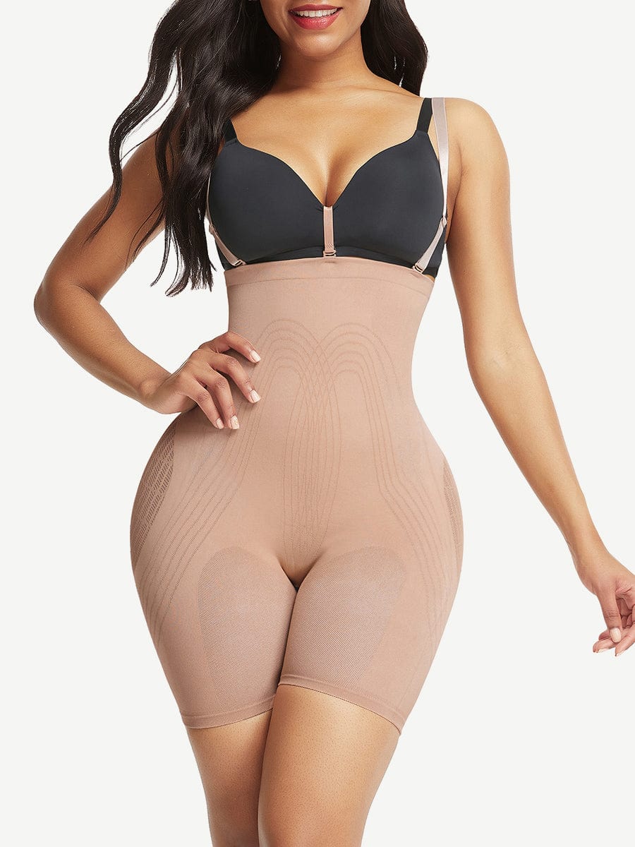 High Waisted Black Seamless Shapewear with Bra Clips for Firm Support - FirmaHold