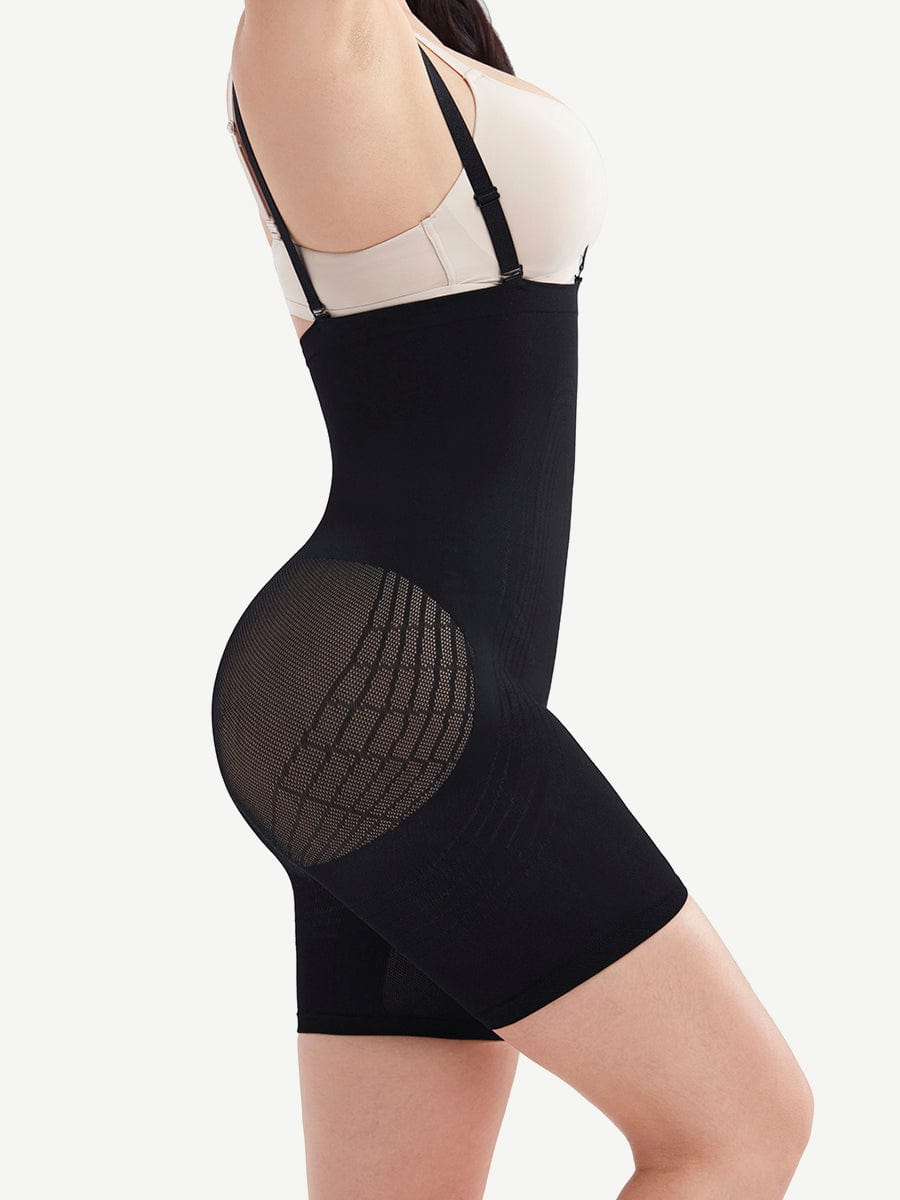High Waisted Black Seamless Shapewear with Bra Clips for Firm Support - FirmaHold