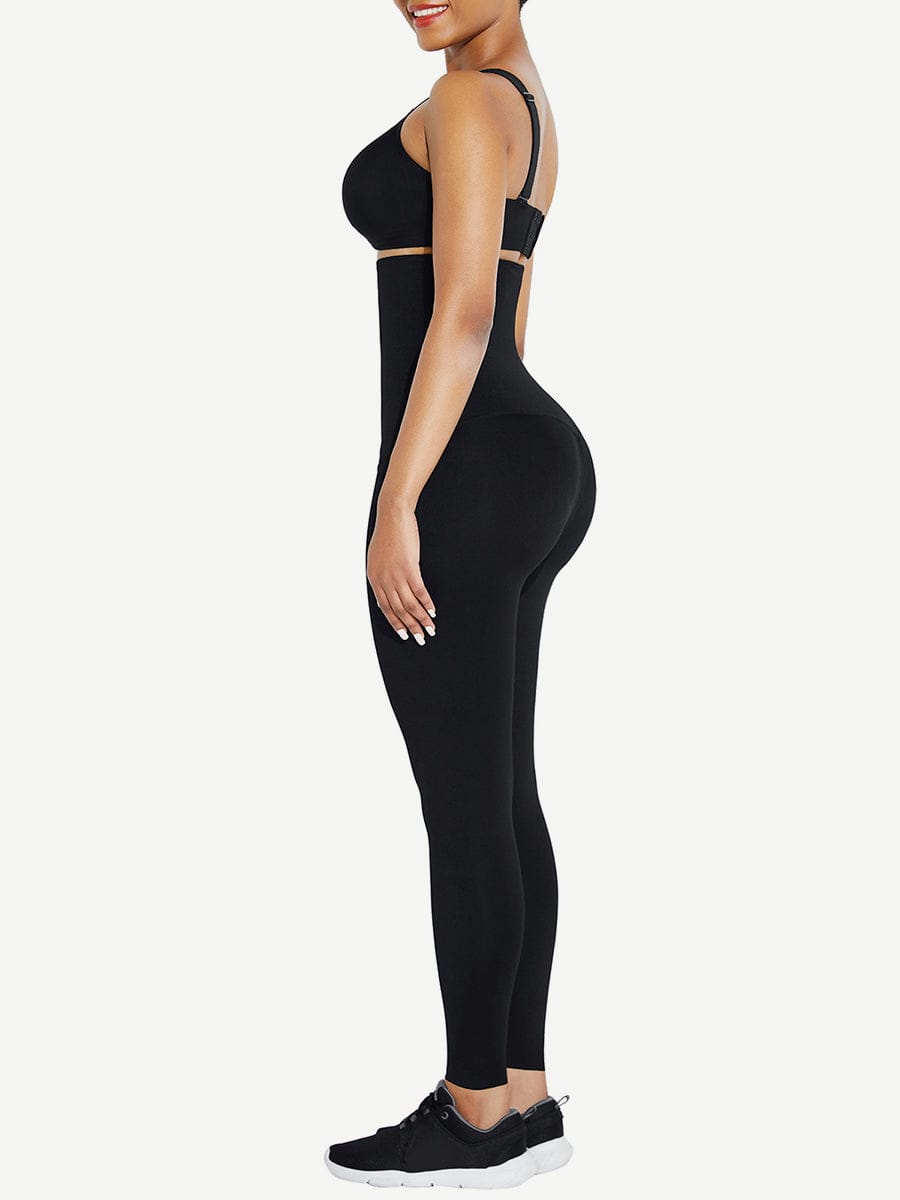 Black Waist Trainer Leggings with Zipper and Hourglass Shaping - FirmaActive