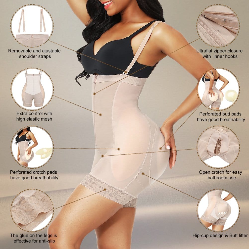 High-Waist Butt Lifter Body Shaper with Removable Hip Pads - FirmaLift