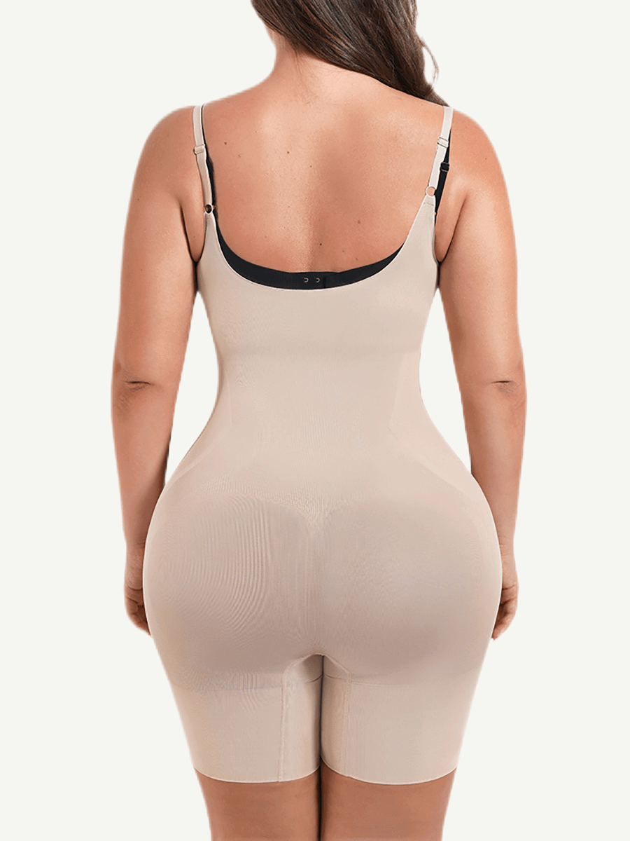 Seamless Open-Bust Abdomen Flattening Mid-Thigh Bodysuit - FirmaSculpt