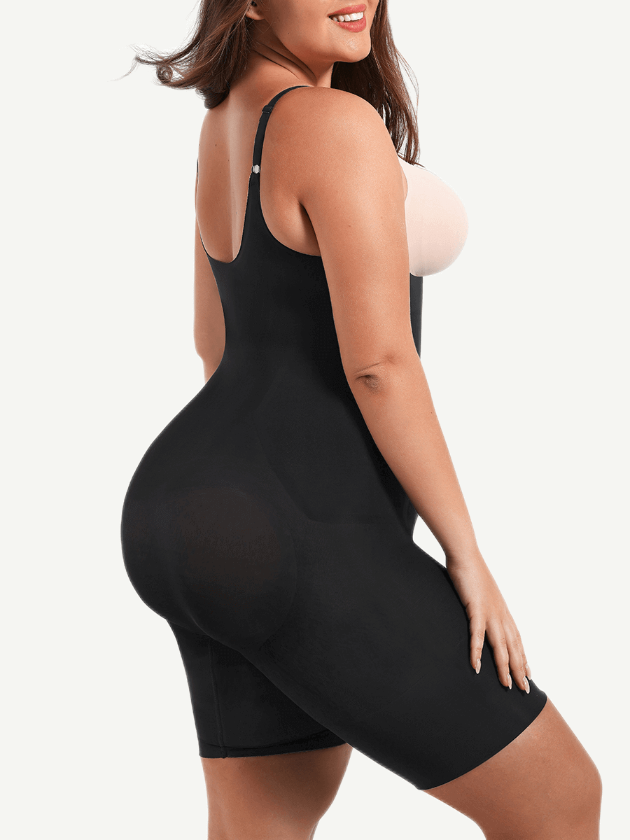 Seamless Open-Bust Abdomen Flattening Mid-Thigh Bodysuit - FirmaSculpt
