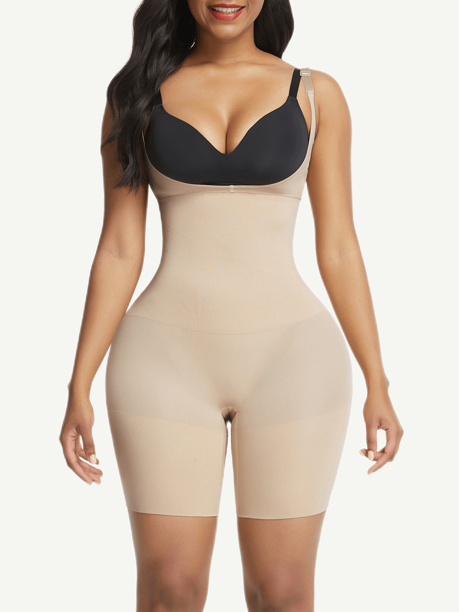 Eco-friendly Seamless Open-Bust Mid-Thigh Shapewear with Tummy Control - FirmaSmooth