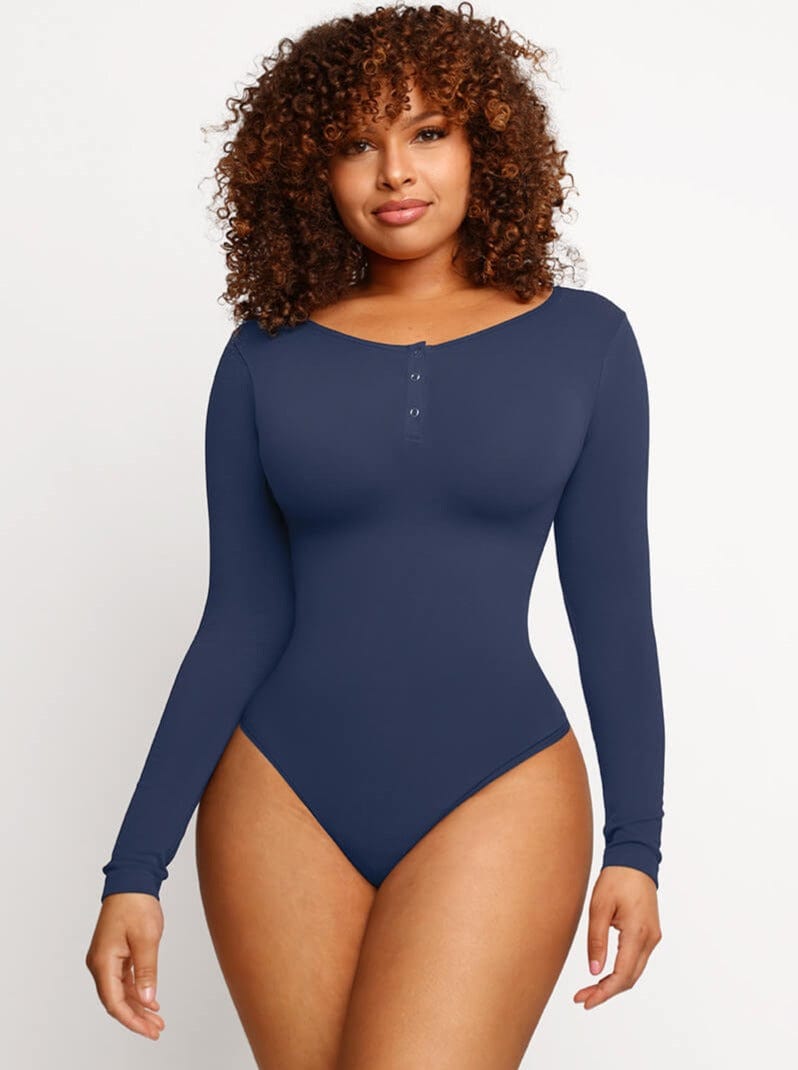 Seamless Long Sleeve Thong Bodysuit with Light Support - FirmaActive