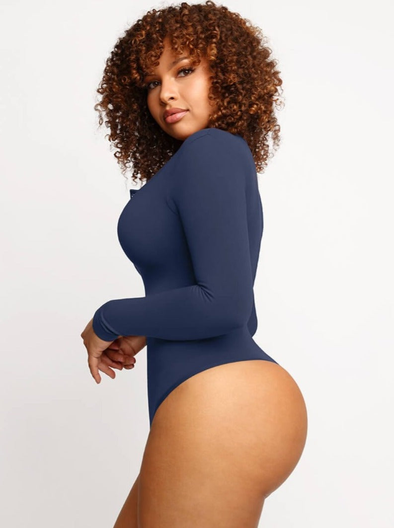Seamless Long Sleeve Thong Bodysuit with Light Support - FirmaActive