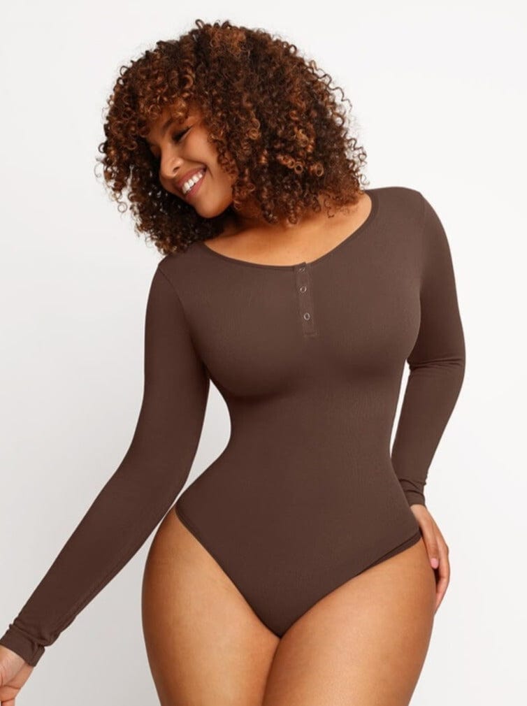 Seamless Long Sleeve Thong Bodysuit with Light Support - FirmaActive