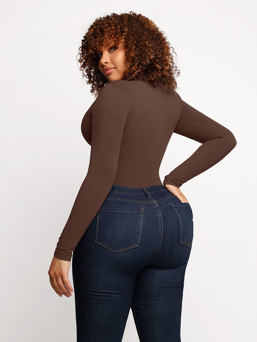 Seamless Long Sleeve Thong Bodysuit with Light Support - FirmaActive