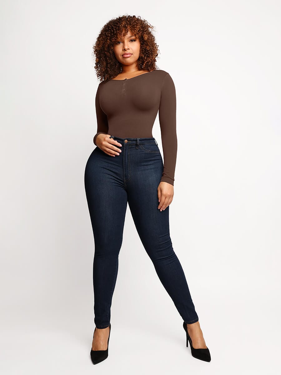 Seamless Long Sleeve Thong Bodysuit with Light Support - FirmaActive