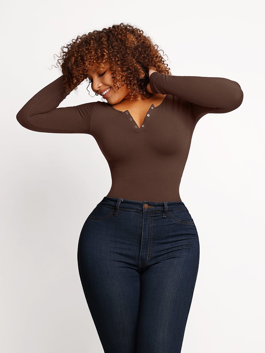 Seamless Long Sleeve Thong Bodysuit with Light Support - FirmaActive