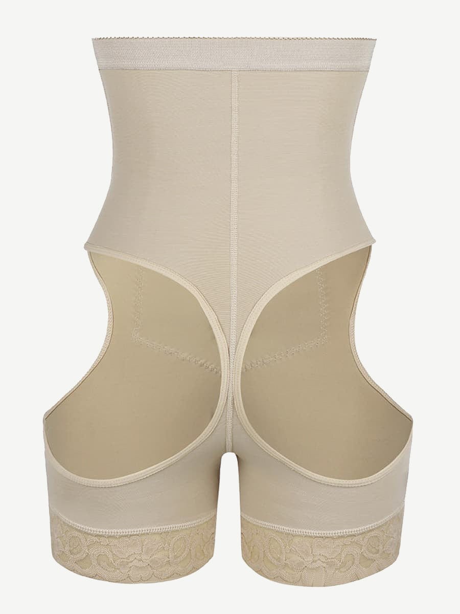 High Waist Open Butt Shapewear Shorts with Front Hooks - FirmaLift