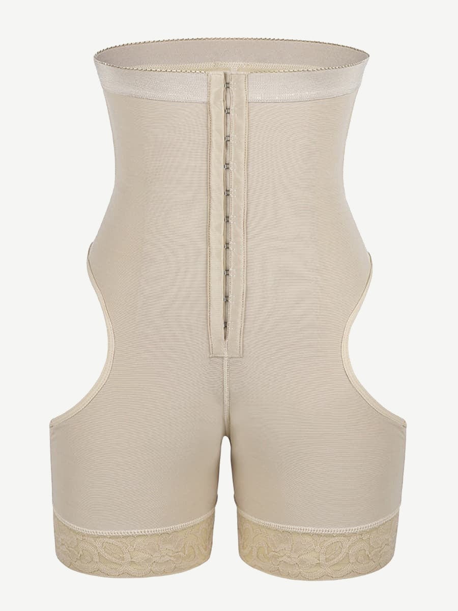 High Waist Open Butt Shapewear Shorts with Front Hooks - FirmaLift