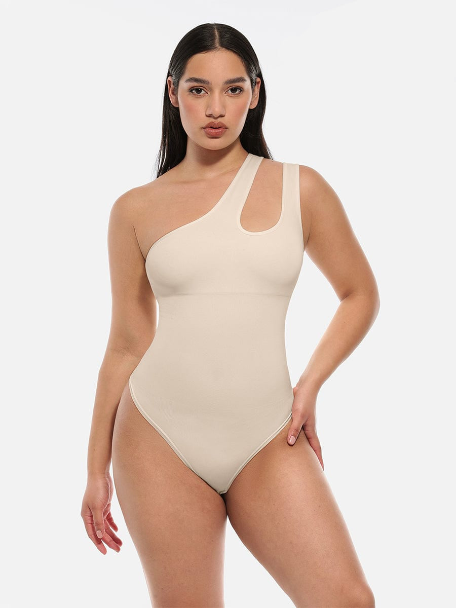 One-Shoulder Cut-Out Tummy Control Bodysuit - FirmaSculpt