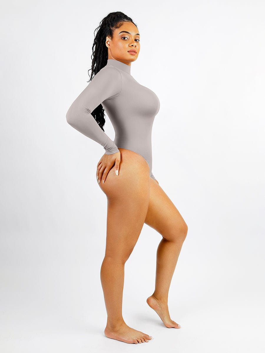 Seamless Eco-friendly Turtle Neck Long Sleeve Thong Bodysuit - FirmaFlex